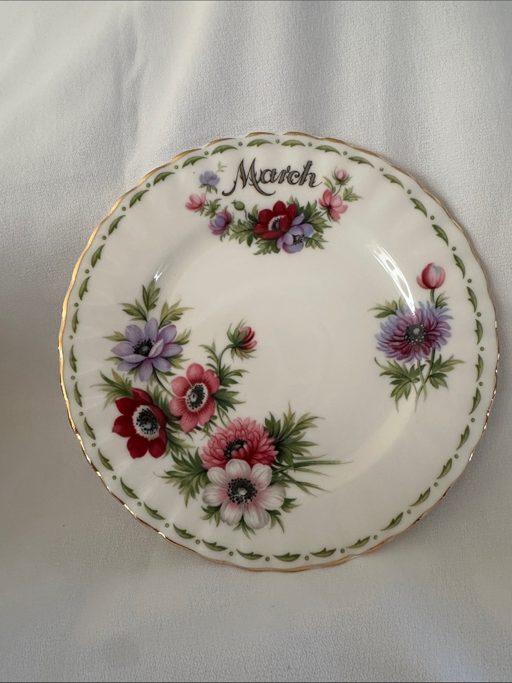 Royal Albert March Floral Plate - White with Red, Pink, Purple, Green and Gold